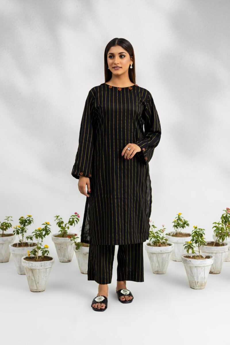 Black & Gold Jacquard Lawn Dress – Reyna Collection