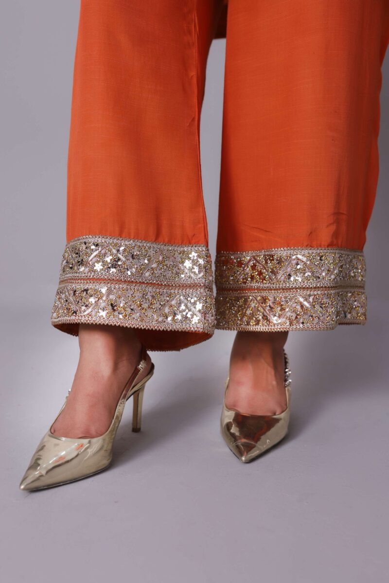 Hoorain Burnt Orange Korean Raw Silk 3-Piece Set - Image 5