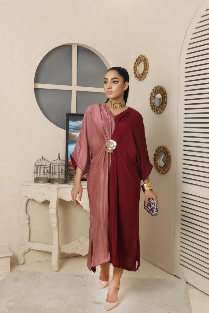 Suhana Pure Raw Silk Color Block Kaftan - Image 3