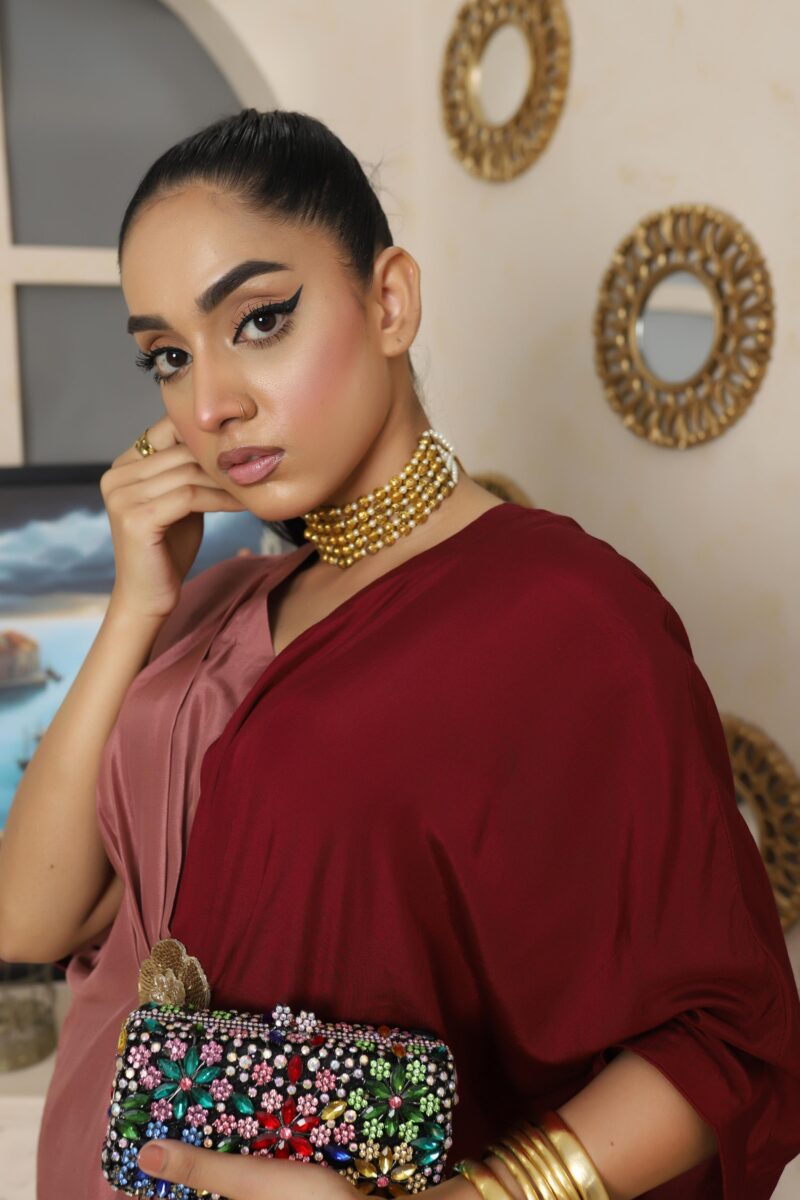 Suhana Pure Raw Silk Color Block Kaftan - Image 6