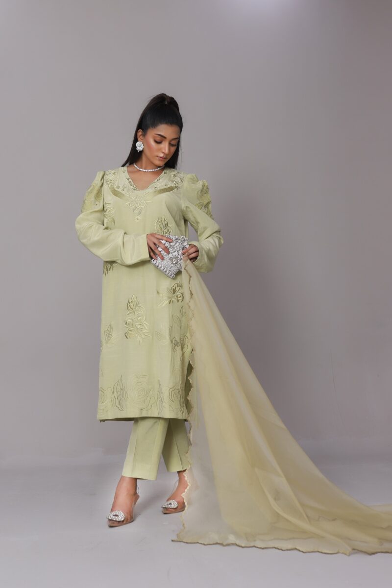 Zahra Mont Green Korean Raw Silk Set - Image 2